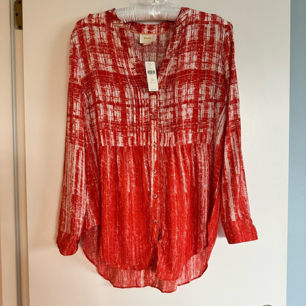 LAST CHANCE JAN 2026 NWT! Anthro Calia Top buttondown shirt red orange 12p - Picture 2 of 15